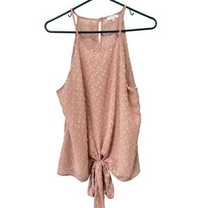 Kylie Paige Blouse Size Large Sleeveless Tie Front Sleeveless Clip Dot Feminine
